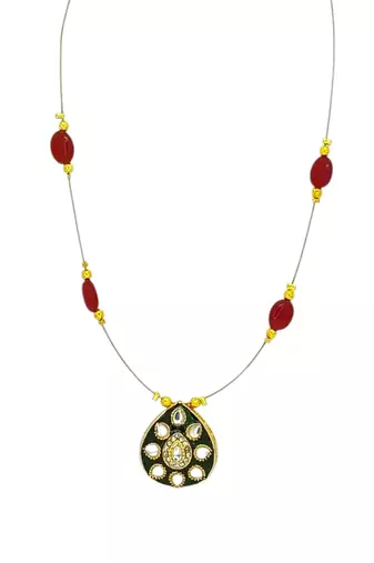 Gold plated kundan meenakari string necklace
