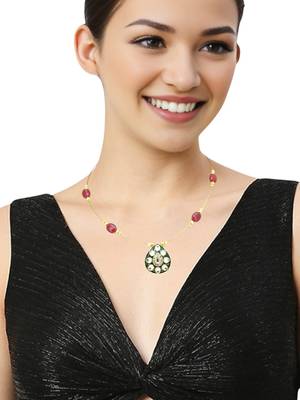 Gold plated kundan meenakari string necklace 5