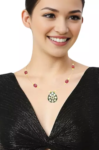 Gold plated kundan meenakari string necklace