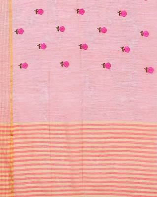 Peach supernet floral thread embroidered saree with blouse piece 7