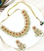 Antique gold-plated kundan maroon beads necklace set