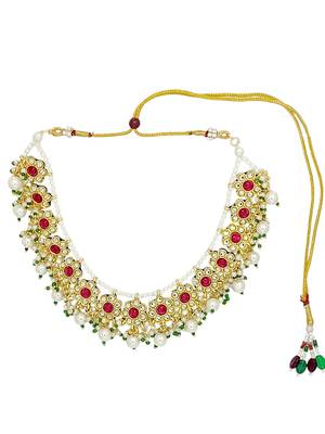 Antique gold-plated kundan maroon beads necklace set 3