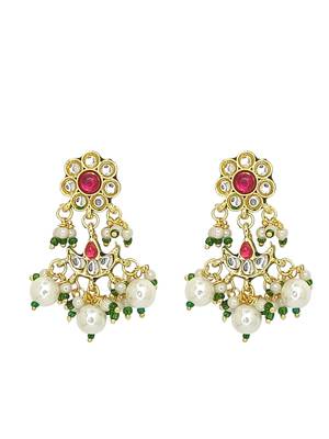 Antique gold-plated kundan maroon beads necklace set 4