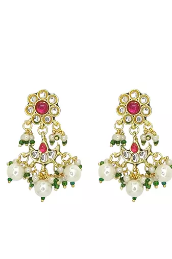 Antique gold-plated kundan maroon beads necklace set