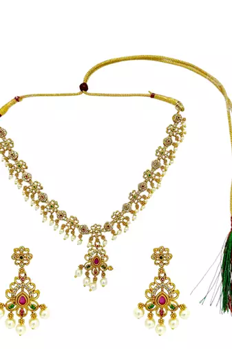 Antique gold plated multicolor stones necklace set