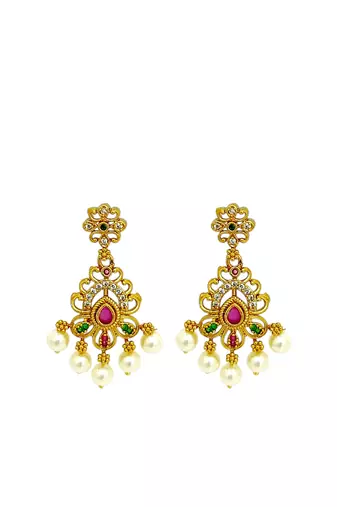 Antique gold plated multicolor stones necklace set
