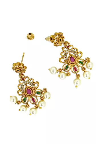 Antique gold plated multicolor stones necklace set