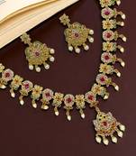 Antique gold plated traditional multicolor stones necklace set