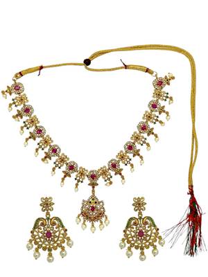 Antique gold plated traditional multicolor stones necklace set 2