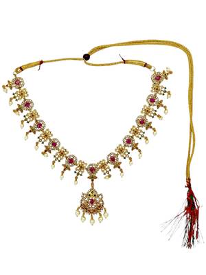 Antique gold plated traditional multicolor stones necklace set 3