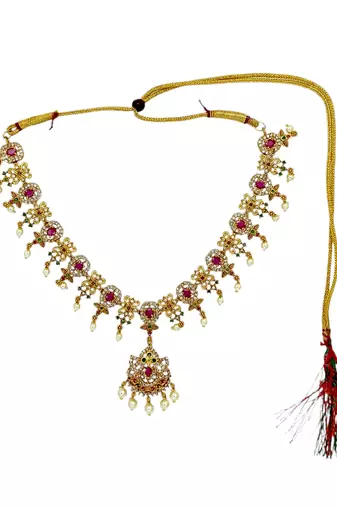 Antique gold plated traditional multicolor stones necklace set