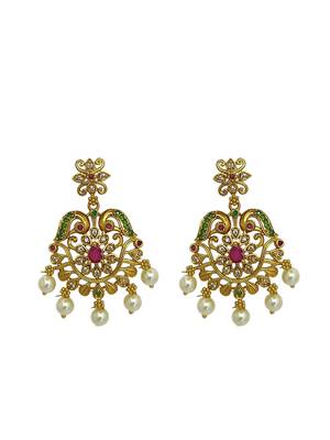 Antique gold plated traditional multicolor stones necklace set 4