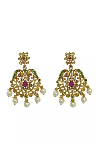 Antique gold plated traditional multicolor stones necklace set