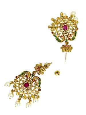Antique gold plated traditional multicolor stones necklace set 5