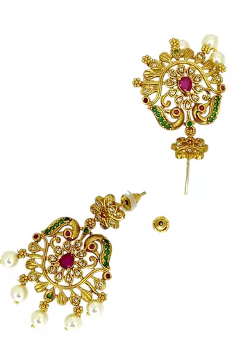Antique gold plated traditional multicolor stones necklace set