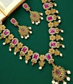 Antique gold plated multicolor stone studded necklace set