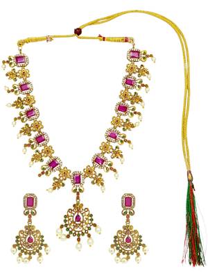 Antique gold plated multicolor stone studded necklace set 2