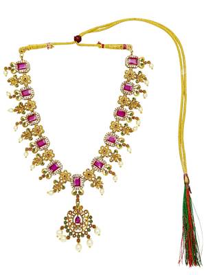 Antique gold plated multicolor stone studded necklace set 3