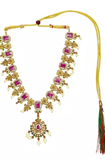 Antique gold plated multicolor stone studded necklace set