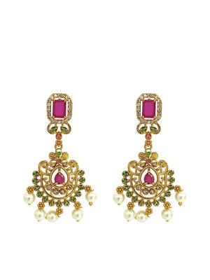 Antique gold plated multicolor stone studded necklace set 4
