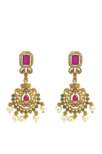 Antique gold plated multicolor stone studded necklace set