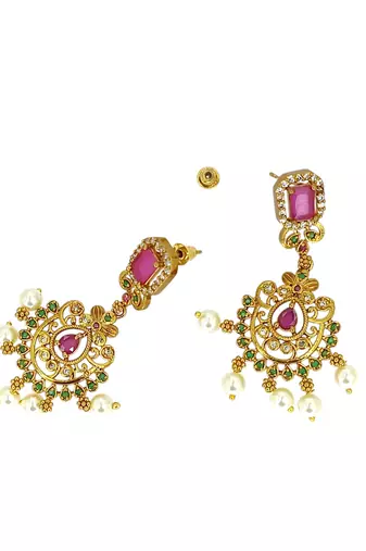 Antique gold plated multicolor stone studded necklace set