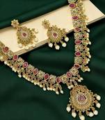 Antique gold plated peacock stone studded necklace set