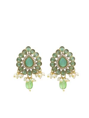 Antique gold plated mint green victorian long necklace set 4