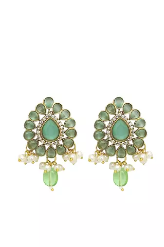 Antique gold plated mint green victorian long necklace set