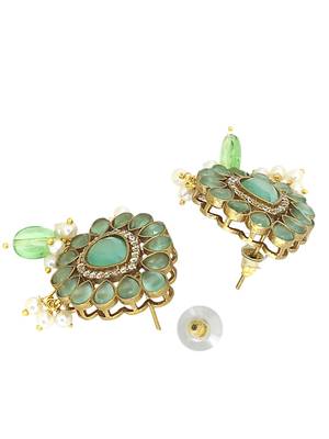 Antique gold plated mint green victorian long necklace set 5