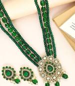 Gold plated dark green victorian long necklace set