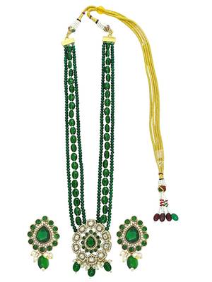 Gold plated dark green victorian long necklace set 2