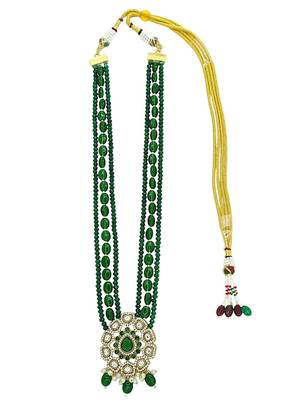 Gold plated dark green victorian long necklace set 3