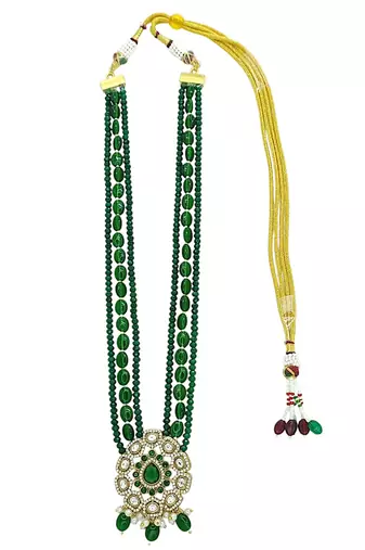 Gold plated dark green victorian long necklace set