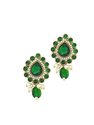 Gold plated dark green victorian long necklace set 4
