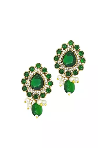 Gold plated dark green victorian long necklace set