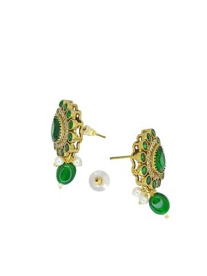Gold plated dark green victorian long necklace set 5