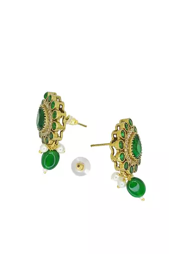 Gold plated dark green victorian long necklace set