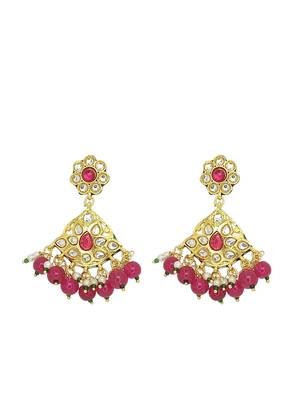Antique gold-plated maroon & white beaded kundan necklace set 4