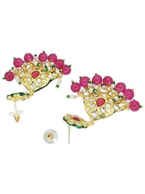Antique gold-plated maroon & white beaded kundan necklace set 5