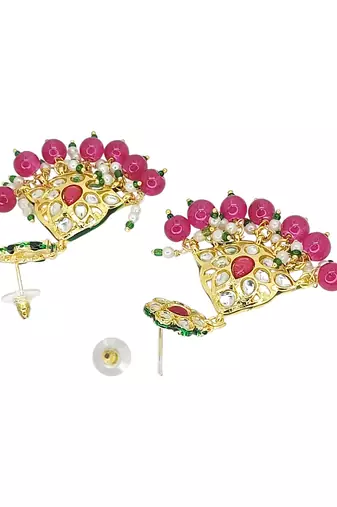 Antique gold-plated maroon & white beaded kundan necklace set
