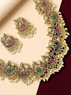 Gold plated elephant motifs necklace set 1