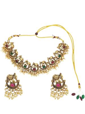Gold plated elephant motifs necklace set 2