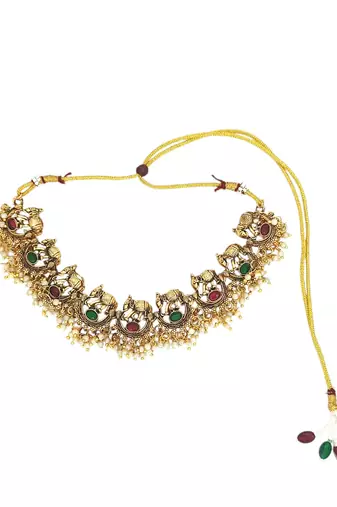 Gold plated elephant motifs necklace set