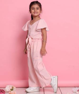 Girls' light peach co-ord set     front-knot top & relaxed fit trousers 3