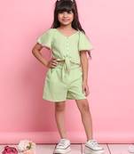 Girls' green co-ord set     front-knot top & high-waisted shorts