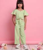 Girls' stylish green co-ord set     flared sleeve top & wide-leg pants