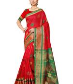 Red silk blend banarasi zari paisley saree with blouse piece