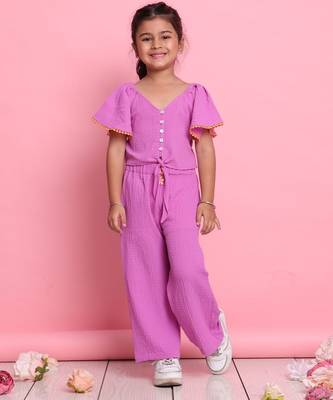 Girls' stylish lilac co-ord set     flared sleeve top & wide-leg pants 1