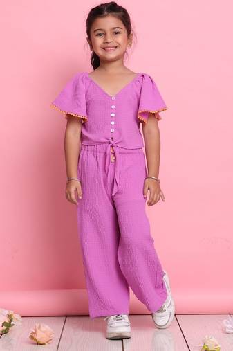 Girls' stylish lilac co-ord set     flared sleeve top & wide-leg pants